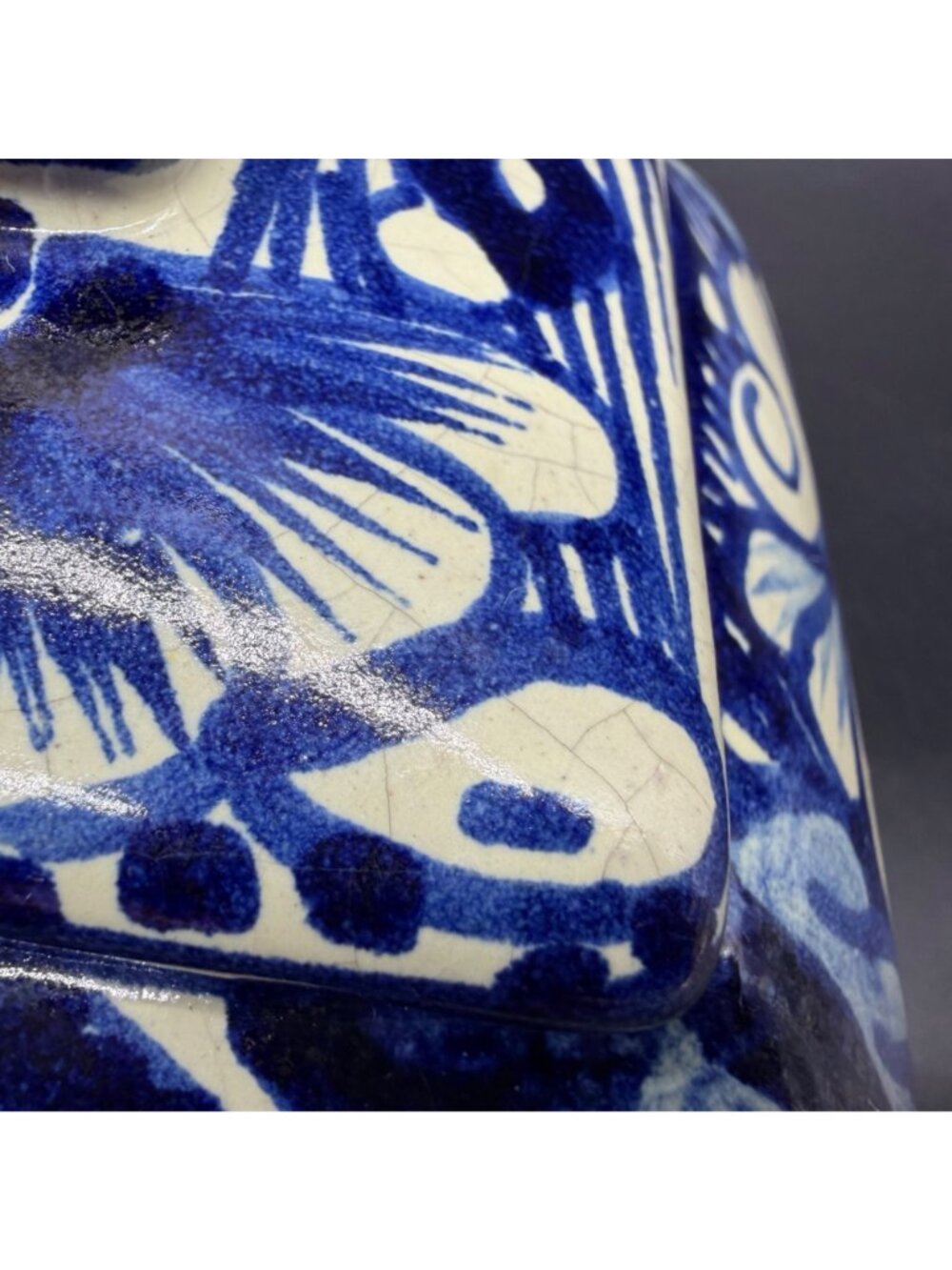 Talavera Mexico Trinket Box Blue Floral Hand Painted Pottery Signed R Venegas - Picture 9 of 13